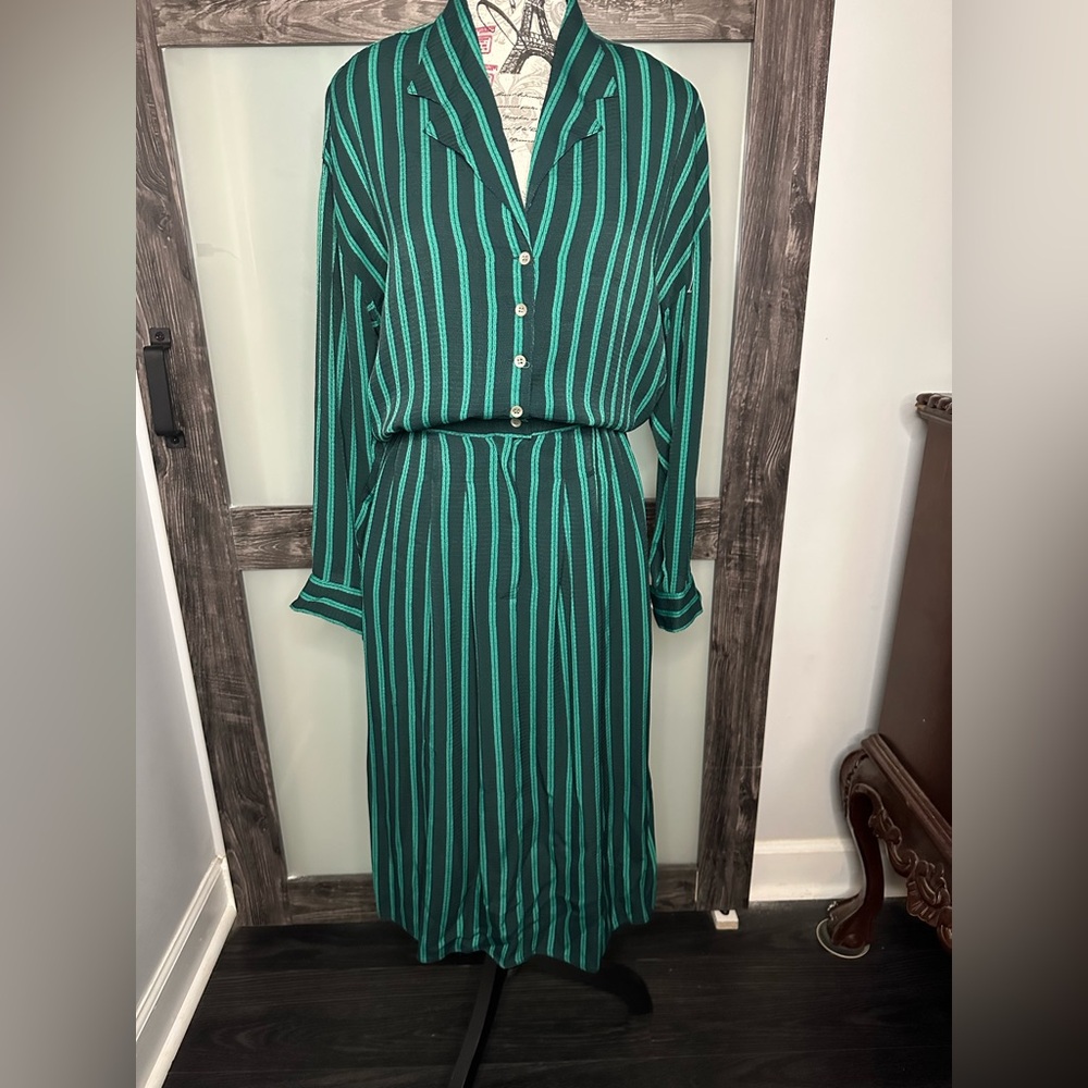 Vintage Green Striped Dress